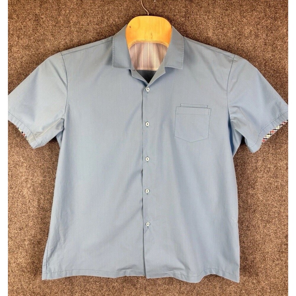 GYOBOKWANG Mens 115 XXL 3XL Light Blue Camp Shirt Plaid Trim Mesh Back FLAWED